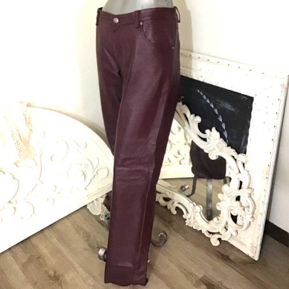 Leathercult Burgundy Leather Five Pocket Pants